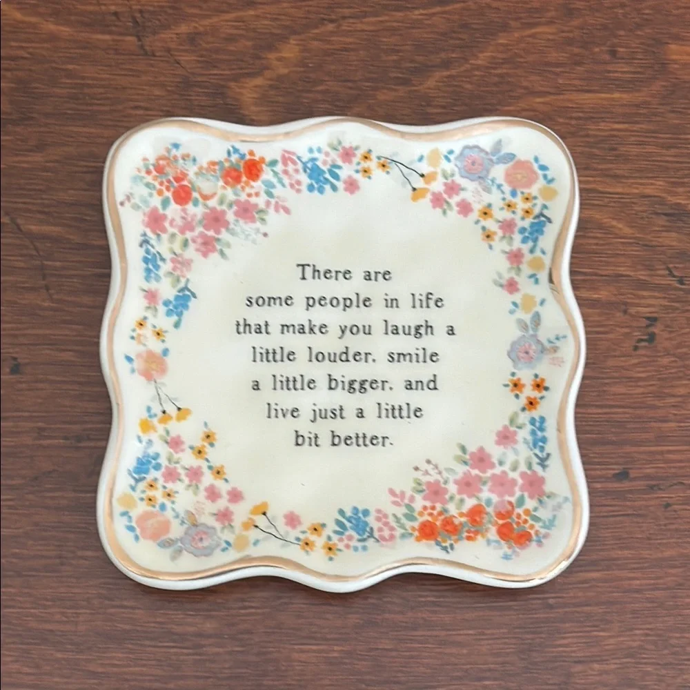 NATURAL LIFE Floral Ceramic Quote Trinket Tray OS NWT